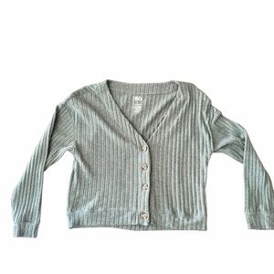 SO Women's Ribbed Cardigan Sweater - Light Gray